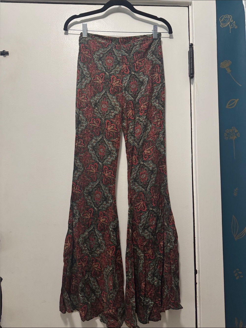 Free People Paisley Flare Pants in Rust and Green